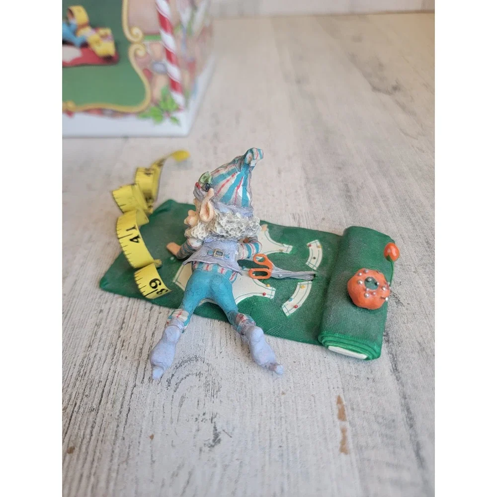 Enesco RARE Pinky AS IS green color variant sewing North Pole Village vintage